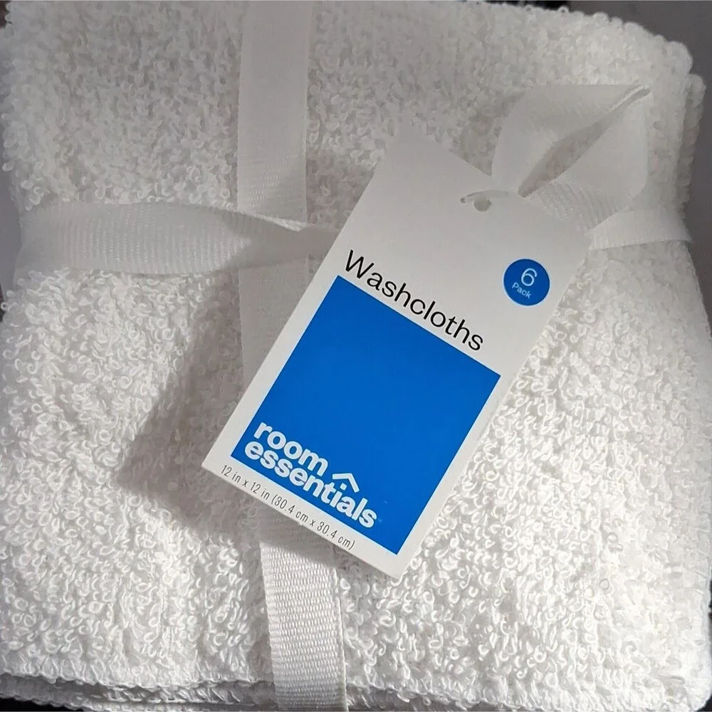 Room Essentials 6 Pack White Cotton Washcloths 12x12 Textured OEKO-TEX